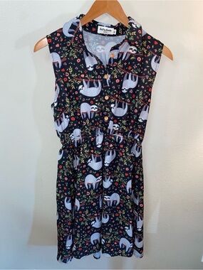La Vie Lente Sleeveless Sloth Floral Print Shirt Dress M/L
